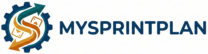 MySprintPlan official logo, featuring a blue gear icon with intertwined teal and orange arrows forming an 'S' and playing cards, next to the text "MYSPRINTPLAN".